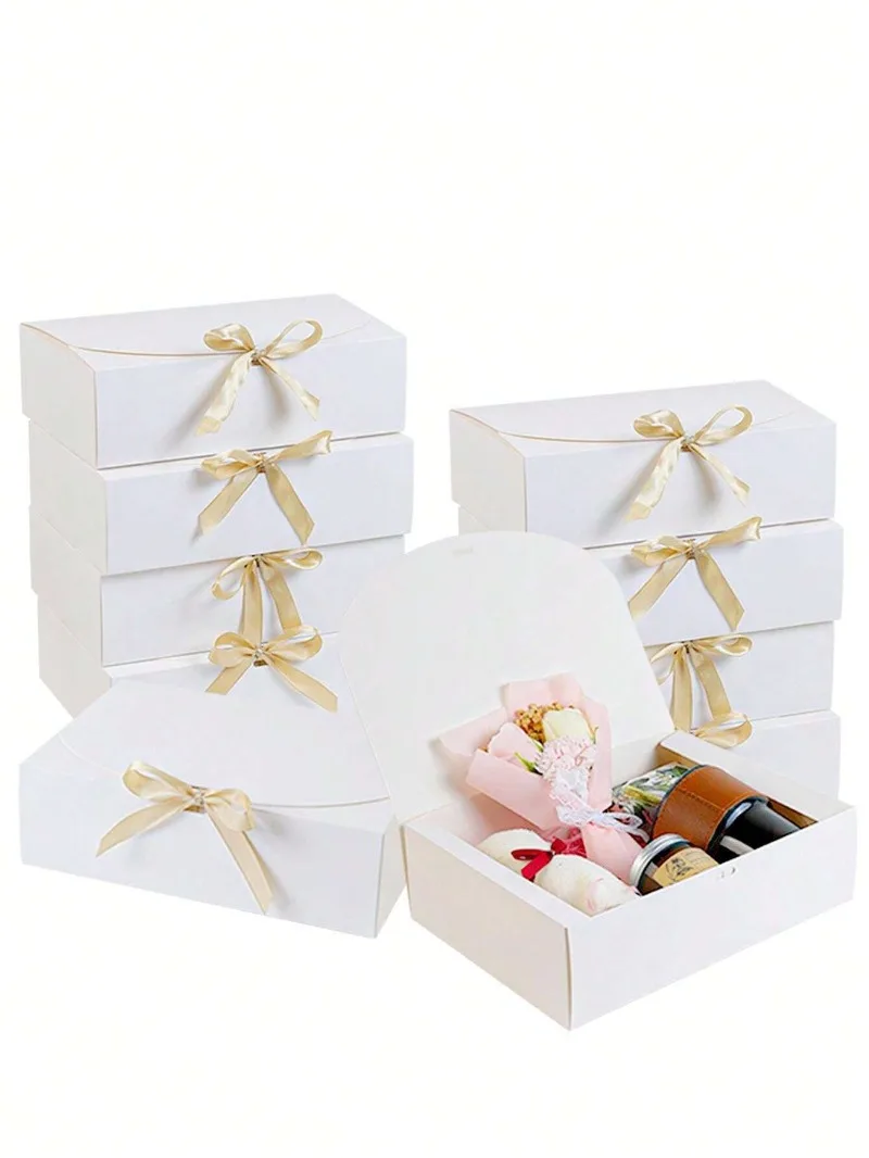 5Pcs Paper Gift Boxes with Lids, Foldable Bridesmaid Proposal Boxes with Ribbon, Elegant Wedding Gift Wrap Packaging Boxes for Presents, Birthday, Anniversary, and Holiday Party Supplies - 图片 3