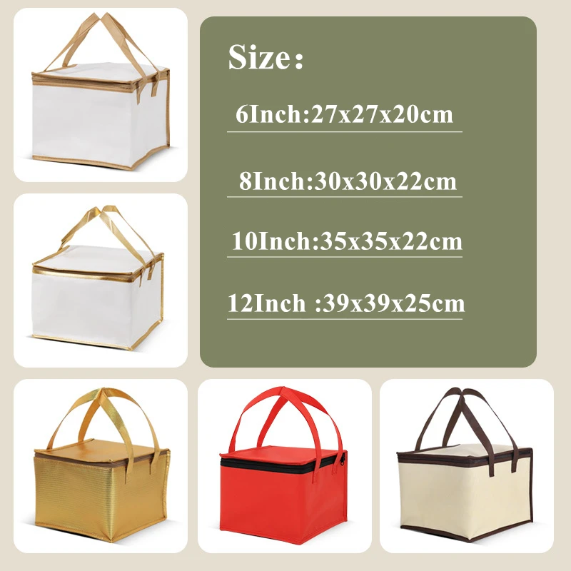 6/8/10 Inch Foldable Large Cooler Bag – Portable Insulated Cake and Food Thermal Box with Ice Pack, Waterproof Lunch Bag for Delivery, Picnic, Office, Reusable Food Carrier for Cakes, Meals, Drinks 5