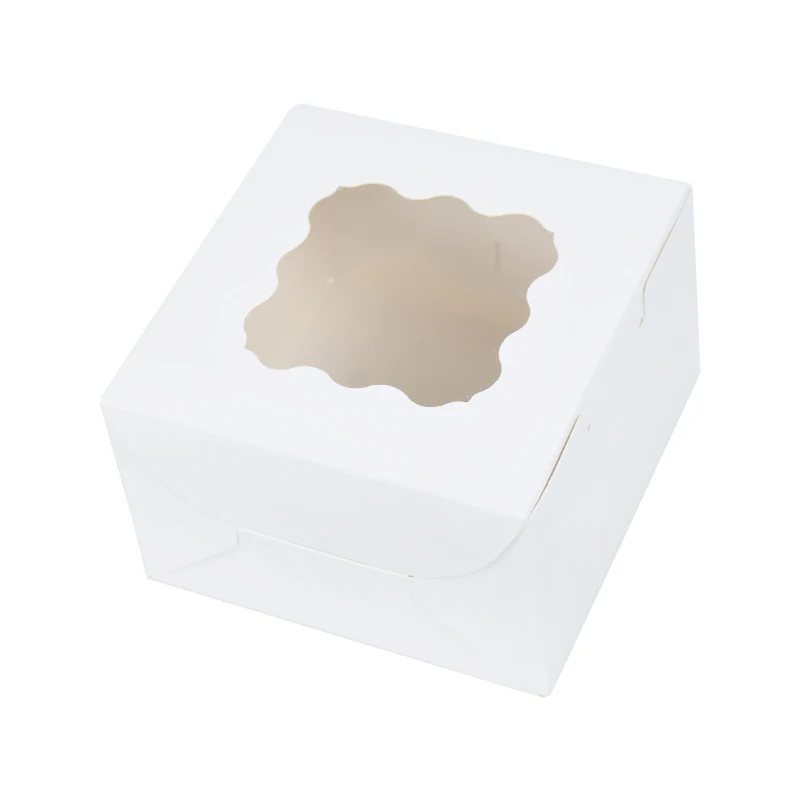 5Pcs White Square Cake Boxes with Clear Window, Cardboard Bakery Gift Boxes for Cake, Cupcakes, Pastry, Cookies, Muffins, Wedding Birthday Baby Shower Dessert Packaging Supplies