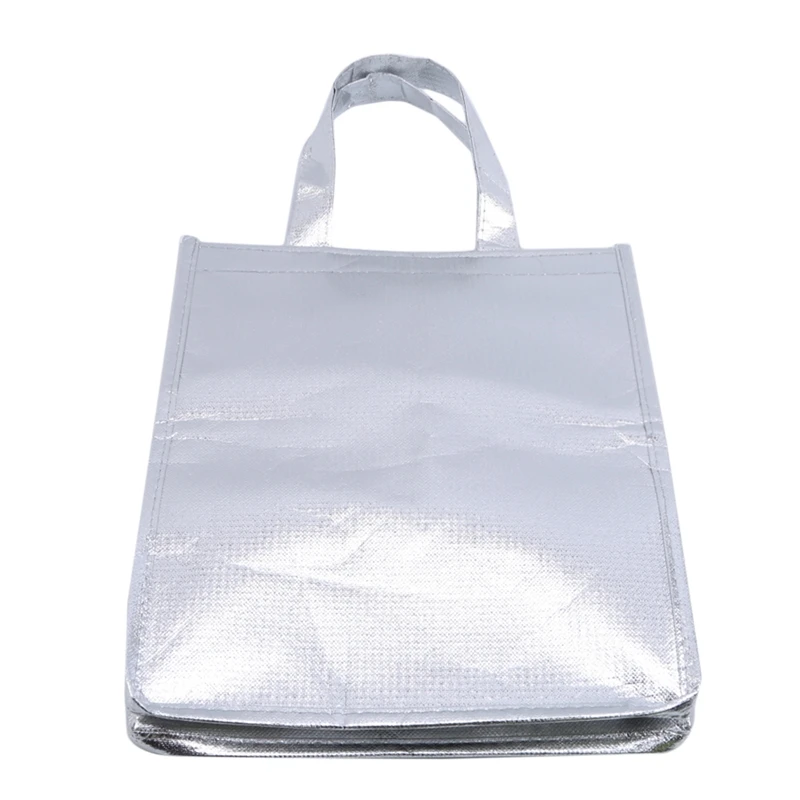 1Pc Silver Insulated Thermal Cooler Bag – Large Square Aluminum Foil Lunch Tote for Cakes, Sandwiches, Drinks, Coffee, and Fresh Food Storage, Portable Reusable Cooler Bag for Office, Picnic, and Delivery - 图片 5