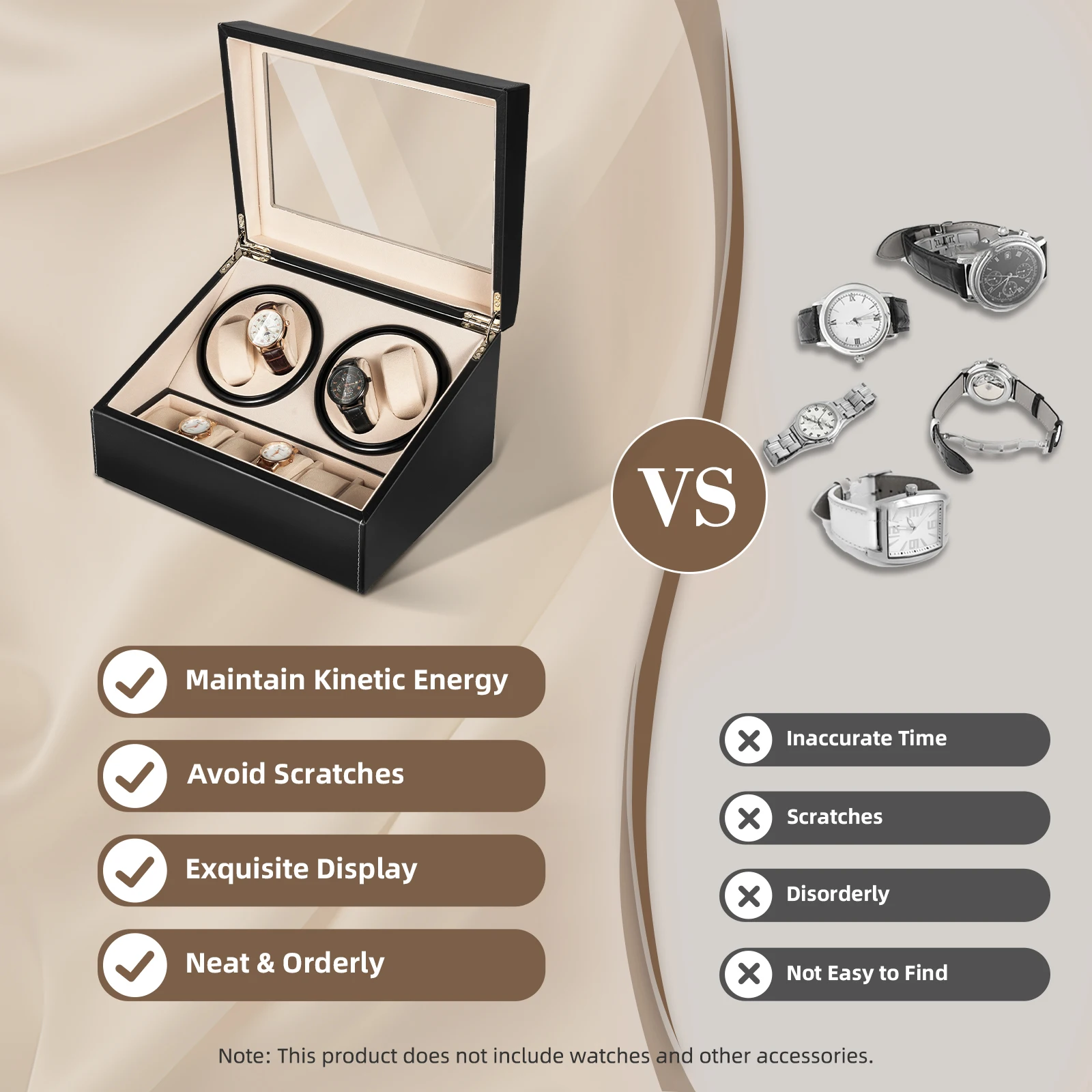 4+6 Automatic Watch Winder with PU Leather Case, Mechanical Wristwatch Shaker and Storage Box, Luxury Jewelry Display Organizer for Men and Women, Protective Watch Storage Case for Travel and Home 7