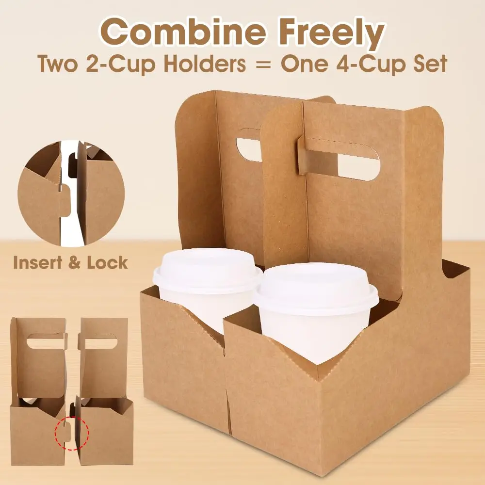 Drink Holder with Handle Paper Cup Holder Coffee Drink Holder Tray Disposable Takeaway Cardboard Beverage Carrier for Hot and Cold Drinks Portable Cup Tray for Party Café Event