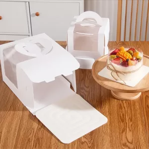 5Pcs White Paper Cake Boxes with Clear Window, Portable 3/4/6/8/10 Inch Dessert Packaging Containers for Birthday Wedding Party DIY Cake Presentation Supplies