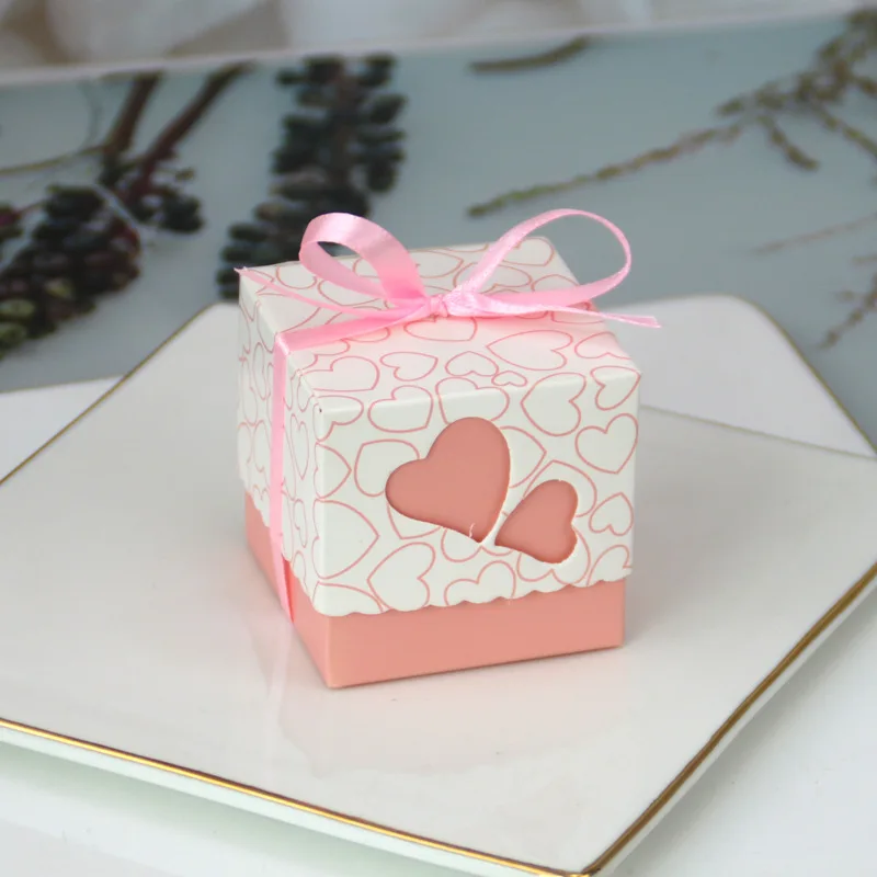 50Pcs Double Love Heart Candy Gift Boxes with Ribbon Wedding Favor Boxes Party Packaging Bags for Chocolate Cookies Small Gifts Birthday Baby Shower Anniversary Engagement Decoration Supplies - 图片 4