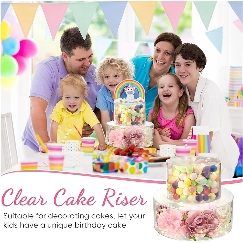 2Pcs Acrylic Cake Stand Fillable Risers, Clear Tiered Cake Display Boxes, Stackable Dessert Stand for Wedding, Birthday, Party, Bakery, Cupcakes, Pastries, Mousse, Holiday Celebration, Elegant Dessert Table Presentation - 图片 4