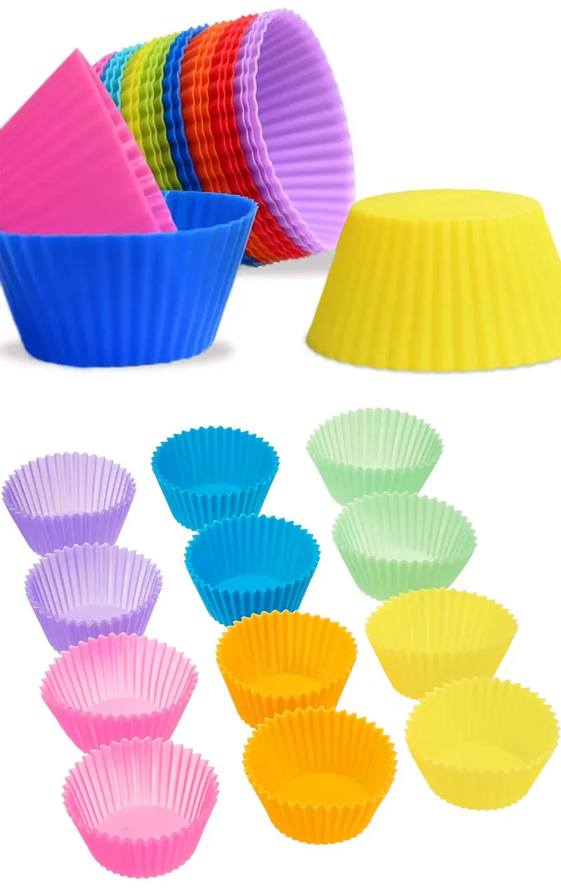 10/20/50Pcs Silicone Cupcake Baking Cups, Reusable Non-Stick Muffin Liners, Heat-Resistant BPA-Free Cupcake Holders Molds, Eco-Friendly Home Kitchen Bakeware for Muffins, Cakes, Brownies, Desserts 1