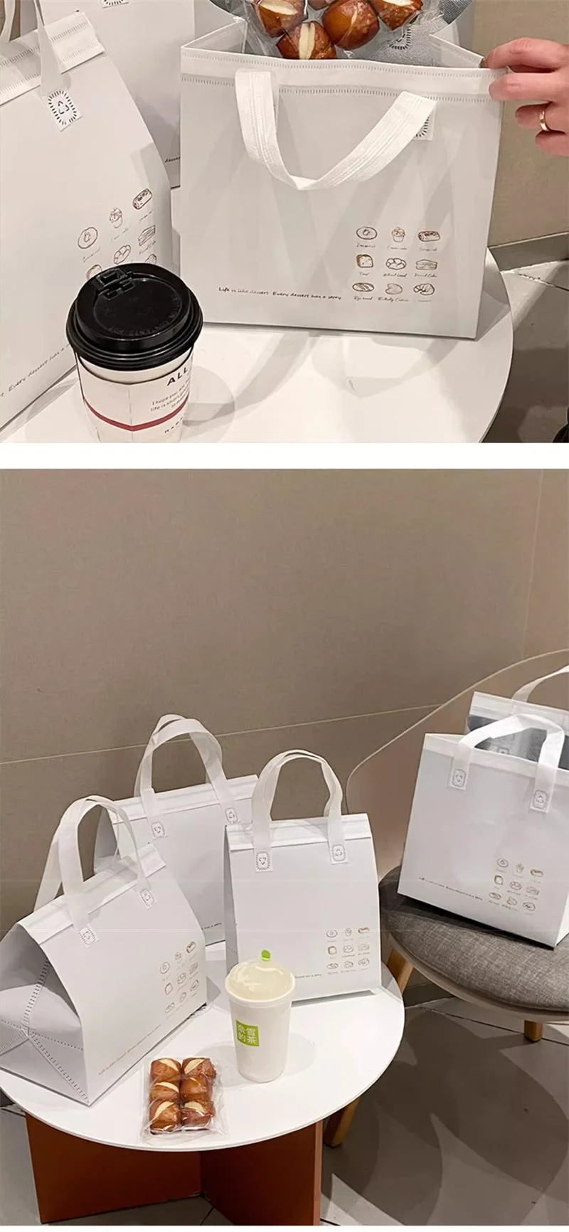 10pcs Non-Woven Insulated Tote Bags – Reusable Fabric Pouches for Cake, Bread, Drinks, and Food, Portable Thermal Carrier Keeps Hot or Cold, Ideal for Delivery, Picnic, Grocery, Work, School 9