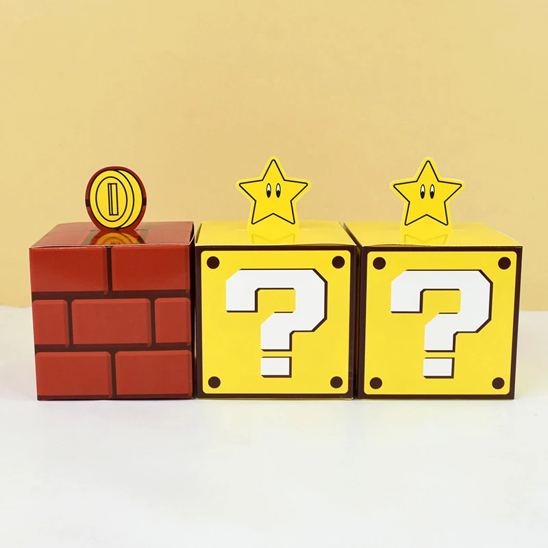 6/3Pcs Question Blocks Gift Boxes Kids Video Game Theme Birthday Candy Cookie Treat Boxes Goody Bags Boys Party Favors Decorations DIY Party Supplies for Celebration Accessories