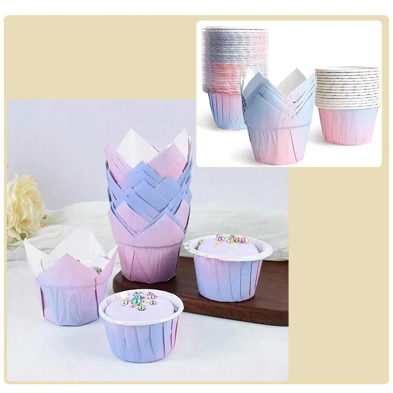 Gradient Color Cupcake Wrapper Baking Cups Grease-Proof Muffin Liners Containers High-Temperature Oven Safe Cupcake Holders Creative Dessert Wrappers for Parties and Baking