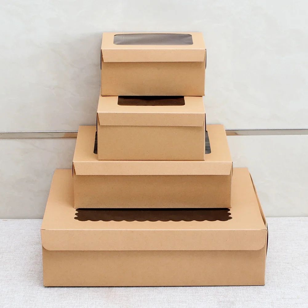 10Pcs Kraft Paper Cupcake Packing Boxes with Clear Window, Cardboard Cake Muffin Cookies Candy Packaging, Wedding Birthday Party Favors, 4 Sizes for Desserts and Gifts - 图片 5