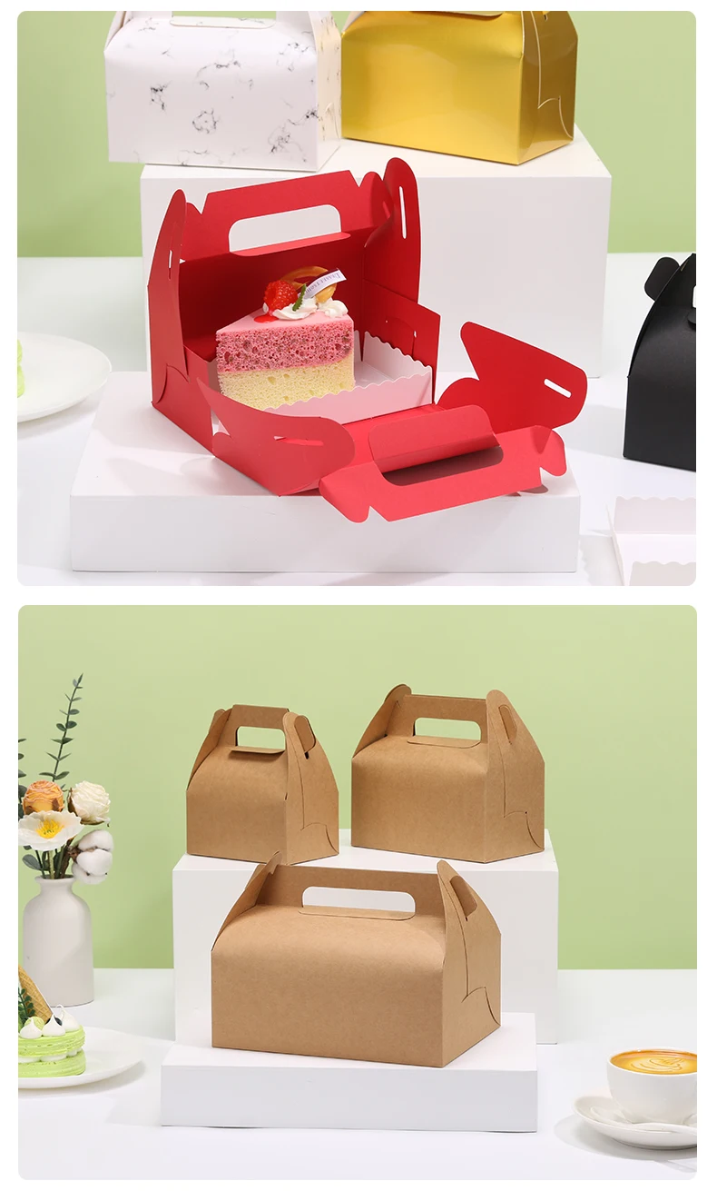 10Pcs Cardboard Gift Cake Boxes Pink Green Dessert Packaging Boxes with Handle, Portable Pastry Cookie Muffin Cupcake Container for Wedding Birthday Baby Shower Party Supplies 5