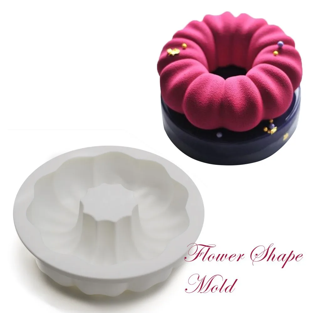 Round Corrugated Big Flower Mousse Cake Mold Taiji Design Silicone Mold for DIY Chocolate, Pudding, French Desserts, and Baking, Flexible Non-Stick Pastry Tool for Creative Home Baking and Party Treats