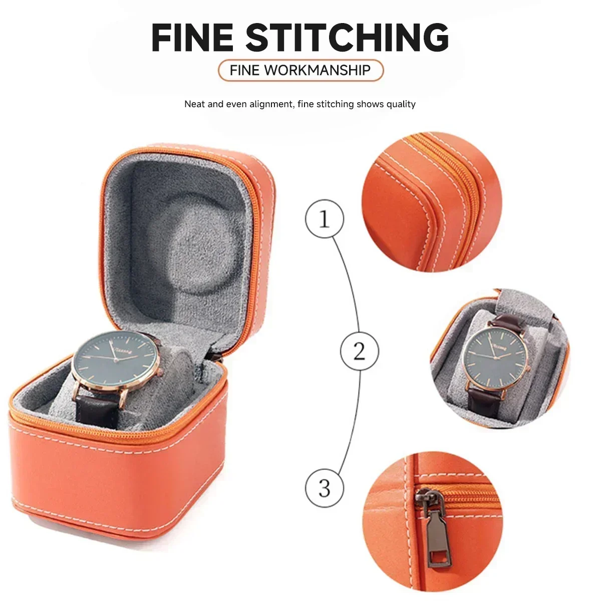 Travel Watch Organizer | Single Watch Case PU Leather Travel Box with Removable Cushion, Compact Jewelry Storage Organizer, Portable Square Watch Packaging Box for Men and Women, Protective Wristwatch Display Case - 图片 4