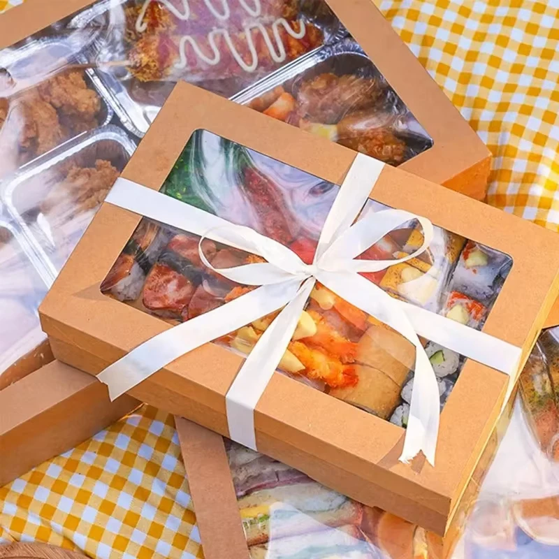 DIY Vintage Kraft Paper Gift Boxes Bulk Candy Cake Packaging with Transparent PVC Window, Wedding Birthday Party Dessert Packaging, Exquisite Gift Boxes for Cookies Chocolates Macarons Party Favors - 图片 2