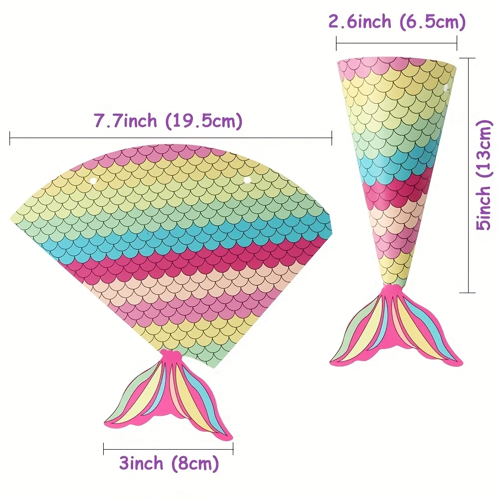 12Pcs Mermaid Paper Candy Gift Boxes with Invitation Card Gift Bags for Girls Birthday Party Treats Mermaid-Themed Party Favors Decorations DIY Candy Packaging Accessories Celebration Supplies