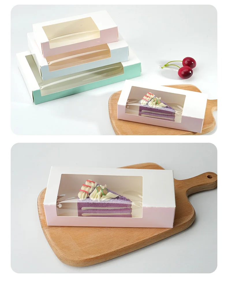 10Pcs Pure Color Foldable Cake Boxes with Clear Window, Bakery Pastry Boxes for Cupcakes, Chocolates, Muffins, Cookies, Wedding Birthday Baby Shower Party Favor Gift Packaging Paper Dessert Containers 5