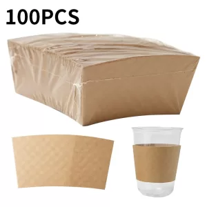 50/100Pcs Brown Coffee Cup Sleeves Kraft Corrugated Paper Heat Insulation Cardboard Holder Disposable Cup Covers for Hot Drinks Tea Coffee Beverage Shop Takeaway Party Accessories