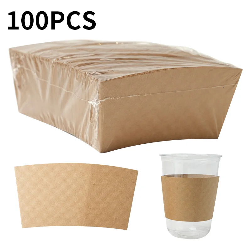 50/100Pcs Brown Coffee Cup Sleeves Kraft Corrugated Paper Heat Insulation Cardboard Holder Disposable Cup Covers for Hot Drinks Tea Coffee Beverage Shop Takeaway Party Accessories