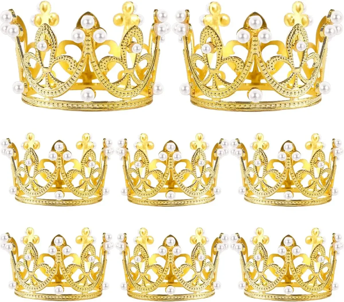 5/25Pcs Mini Golden Plastic Crowns for Craft Decoration, Cake Decor, Princess Queen Crown Party Supplies, Wedding Favor Accessories, Pearl Embellished Mini Crowns for Birthday, DIY and Event Decoration