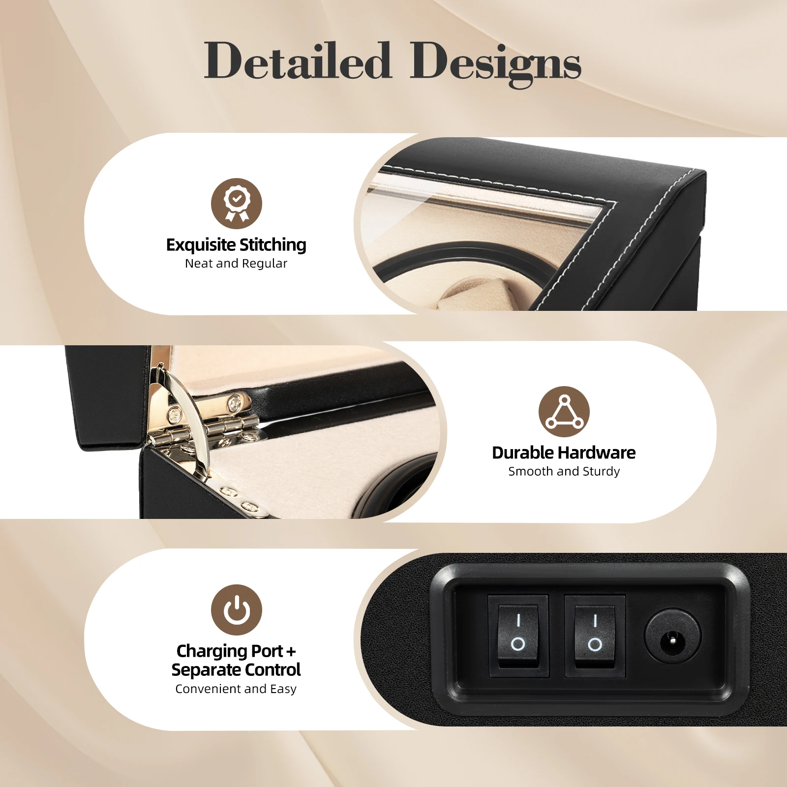 4+6 Automatic Watch Winder with PU Leather Case, Mechanical Wristwatch Shaker and Storage Box, Luxury Jewelry Display Organizer for Men and Women, Protective Watch Storage Case for Travel and Home 4