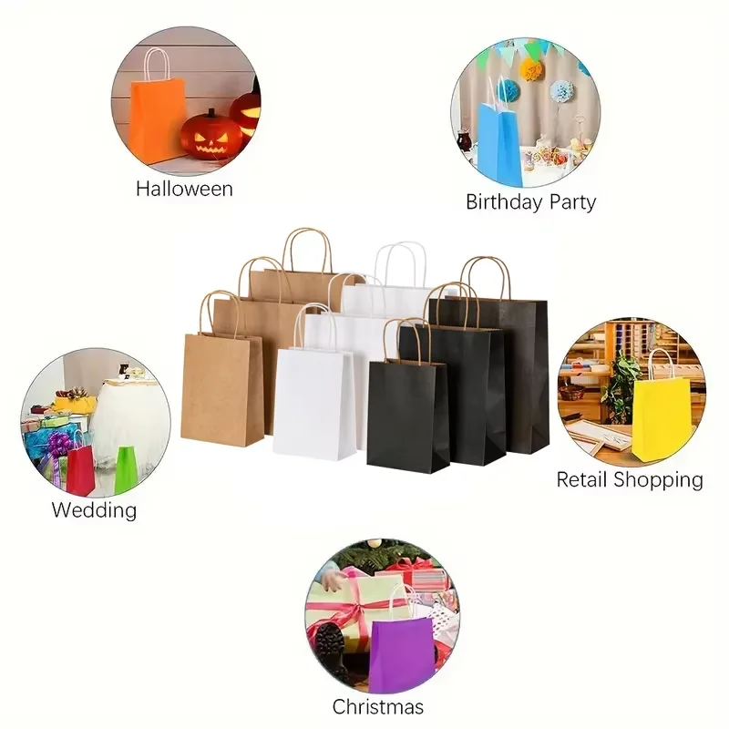 10/30PCS Holiday Birthday Wedding Party Gift Bags – Kraft Paper Colorful Gift Bags for Shopping, Candy, and Gift Packaging, Perfect for Events and Special Occasions 2