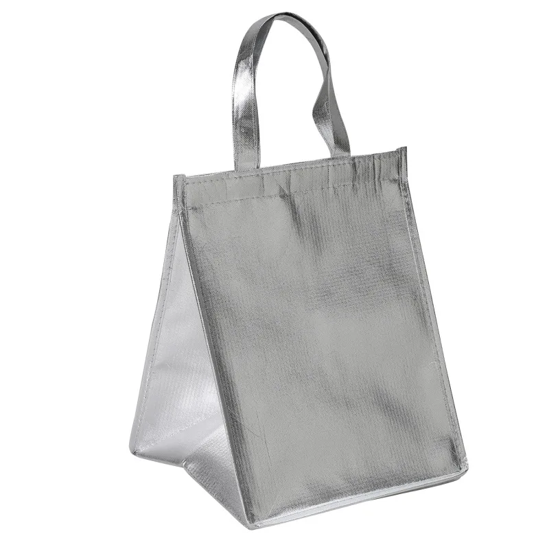 1Pc Silver Thermal Insulated Lunch Bag – Large Square Foil Cooler Tote for Cake, Sandwiches, Coffee, Drinks, and Fresh Food Storage, Reusable Refrigerated Picnic Delivery Bag - 图片 3