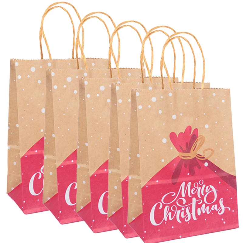 5pcs Christmas Kraft Paper Gift Bags with Handle – 120gsm Thick Paper Holiday Tote Bag for Candy, Cookies & Gifts, Durable Xmas Packaging for Parties, Weddings, Trees, New Year Decorations & Storage - 图片 8