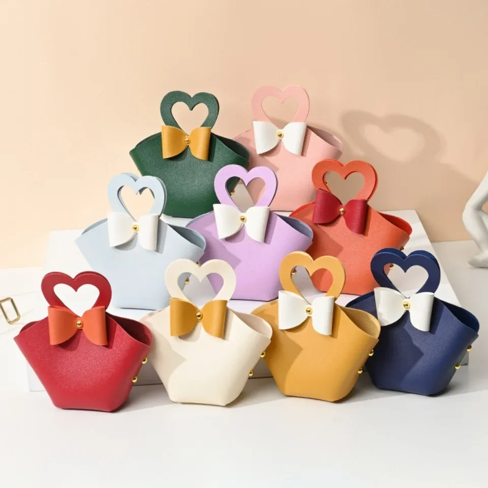 10/30 Pcs Leather Heart Sunflower Candy Bags - Mini Handbag Wedding Birthday Party Favo... - SKU CCB01502 - UGI Packaging