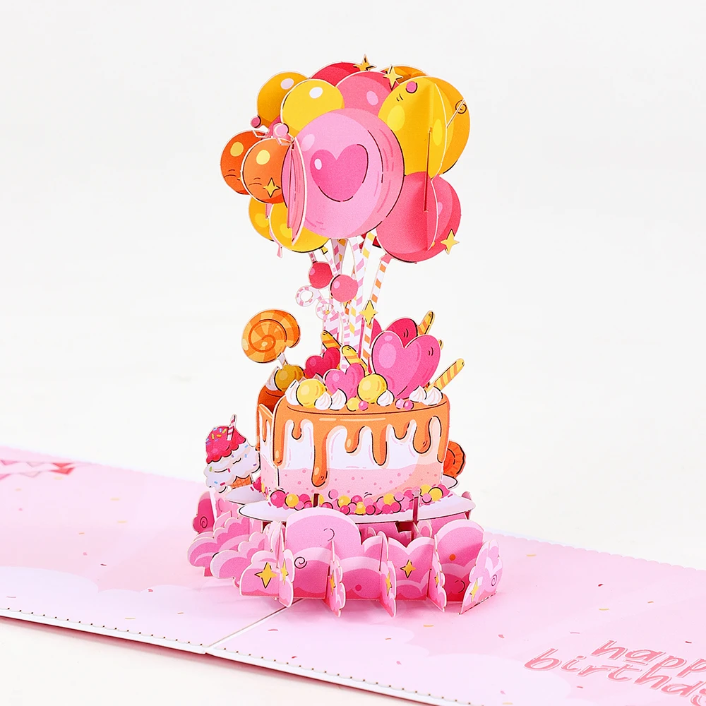 3D Pop Up Birthday Greeting Card with Envelope – Creative DIY Postcard Featuring Colorful Cake Design, Unique Celebration Gift for Kids, Friends, Family, Colleagues, Birthday Party Decorations