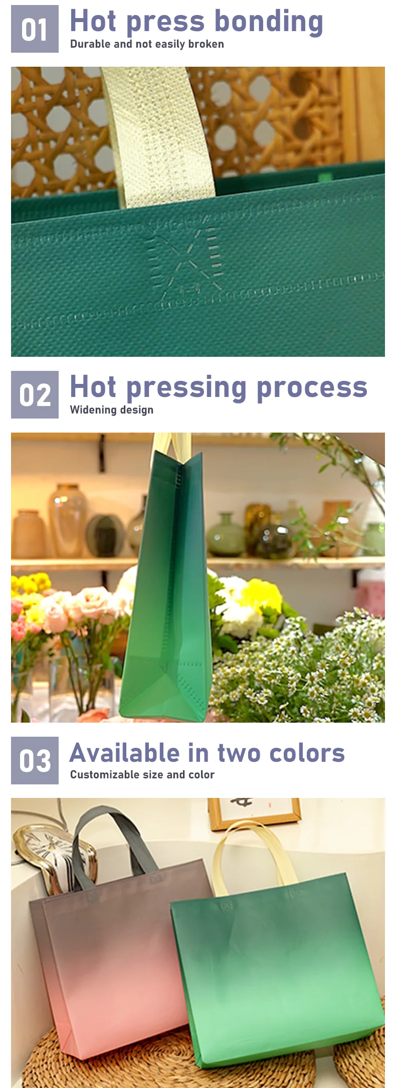 Gradient Color Non-Woven Handbag Clothing Store Party Gift Packaging Bag Wedding Shopping Bag Custom Printed Logo Reusable Tote Sac Cadeau Bolsa de Regalo Sacola Shopping ساک خرید قابل استفاده مجدد