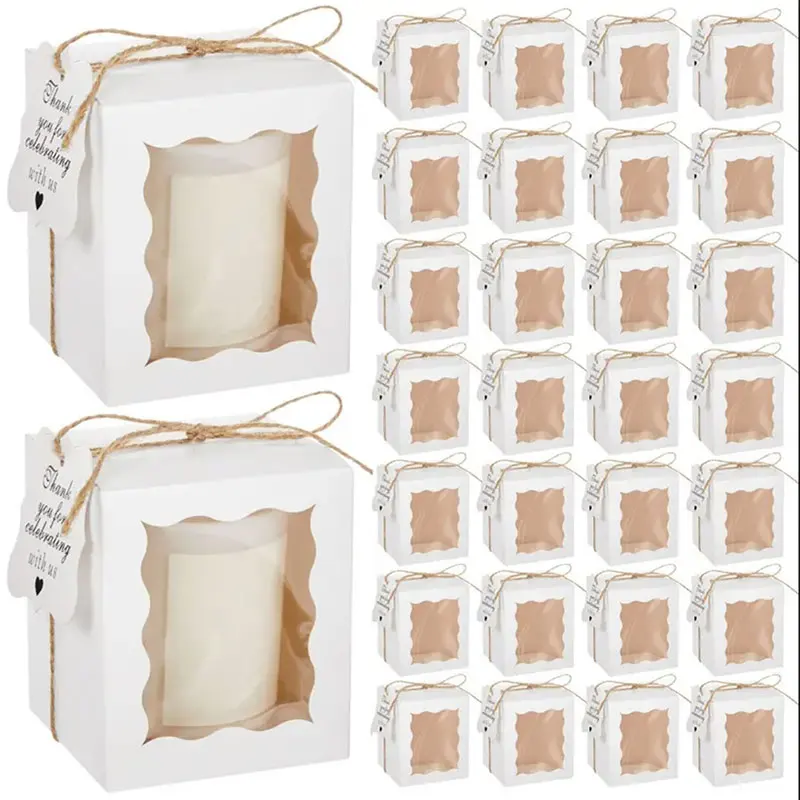 10/30/50PCS Kraft Paper Candle Gift Boxes with Clear Window – Includes Tags & Twine for Wedding Favors, Birthday Party Packaging, Ideal for Candles, Treats, and Small Gifts 2