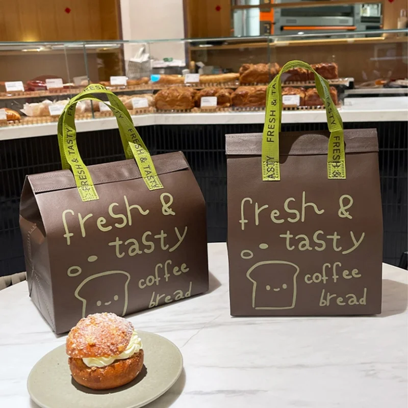Brown Insulated Tote Bags 🥡 – Reusable Non-Woven Food Delivery Pouches for Hot and Cold Storage, Bread, Drinks, Grocery Shopping, Lunch Carrier, Portable Eco-Friendly Packaging - 图片 4