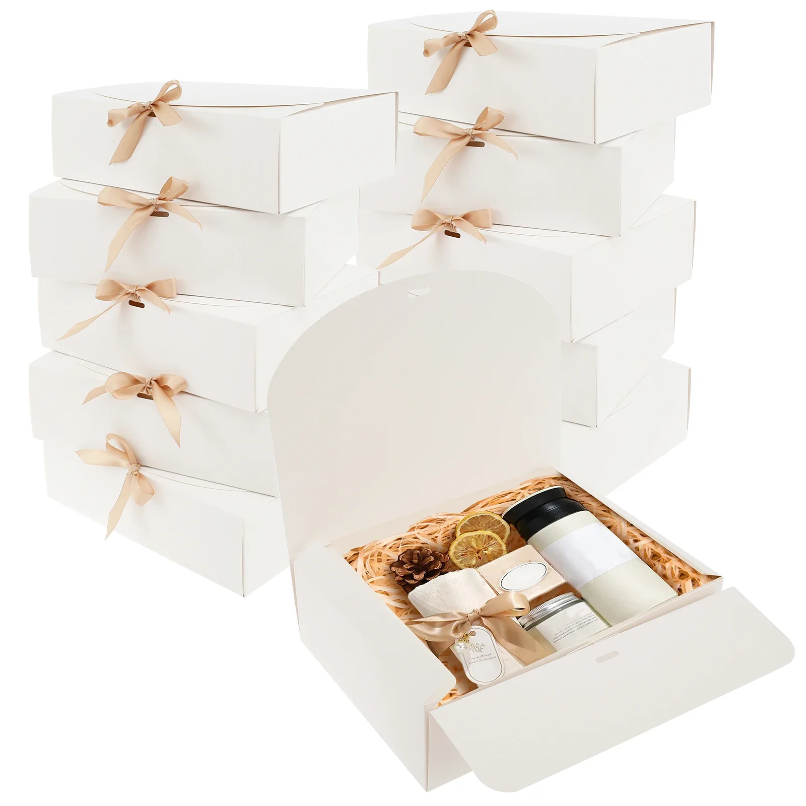 10 Pcs Gift Boxes with Lids and Ribbon – Large Capacity Paper Present Boxes, Decorative Storage Boxes for Party, Weddings, Birthdays, Holidays, Candy, and Gift Packaging