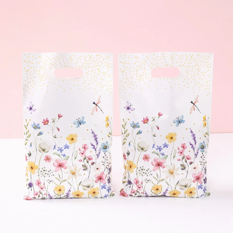 10/25/50pcs Wildflower Themed Handbag Candy Bags, Spring Floral Birthday Party Gift Packaging Bags for Baby Shower, Wedding, and Girl Party Supplies 16