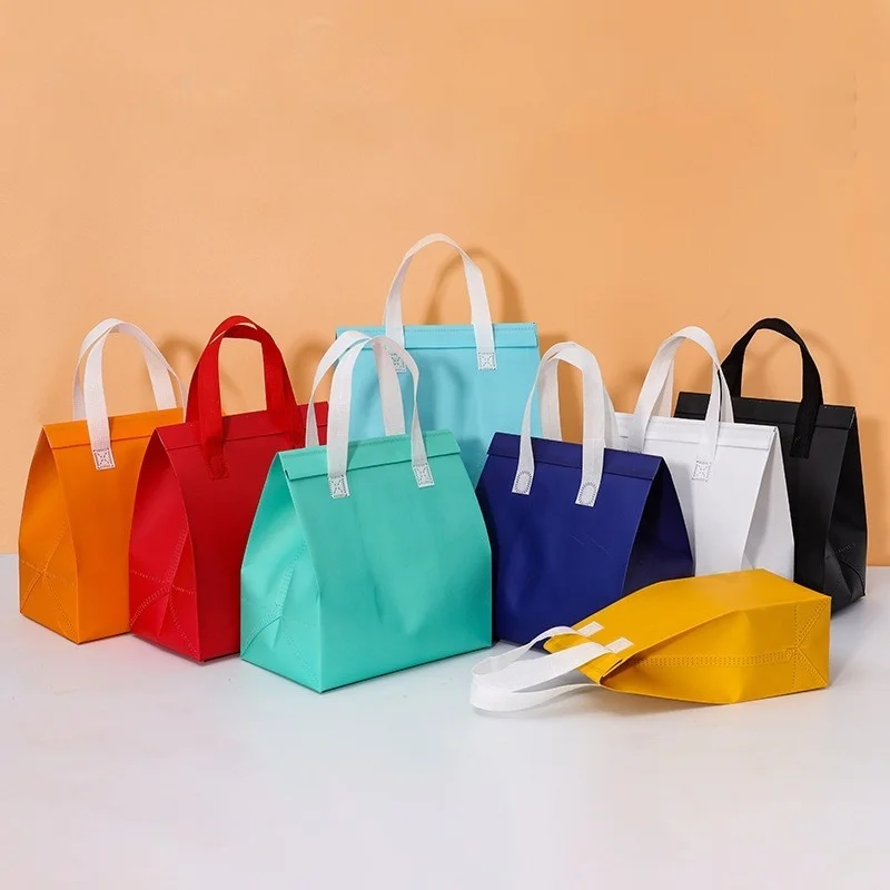 10/25pcs Non-Woven Takeaway Bags, Custom Logo Lunch Bags, Reusable Food Packaging Tote Bags, Insulated Thermal Bags to Keep Food Hot or Cold, Ideal for Takeout, Delivery, and Catering - 图片 3