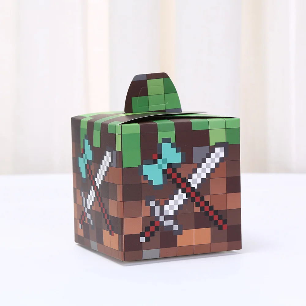 12Pcs Pixel Game Square Candy Boxes Birthday Party Decoration Cartoon Gift Boxes Festival Supplies Paper Handheld Packaging Boxes DIY Treat Boxes Party Favor Accessories for Kids
