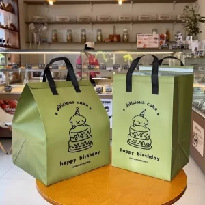 10pcs Green Insulated Tote Bags Non Woven Fabric Reusable Shopping Bags for Food Delivery Hot and Cold Storage, Cake and Baking Packaging, Lunch Grocery Carrier Eco Friendly Storage Pouches