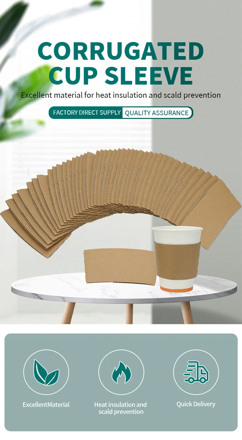 50/100Pcs Brown Coffee Cup Sleeves Kraft Corrugated Paper Heat Insulation Cardboard Holder Disposable Cup Covers for Hot Drinks Tea Coffee Beverage Shop Takeaway Party Accessories