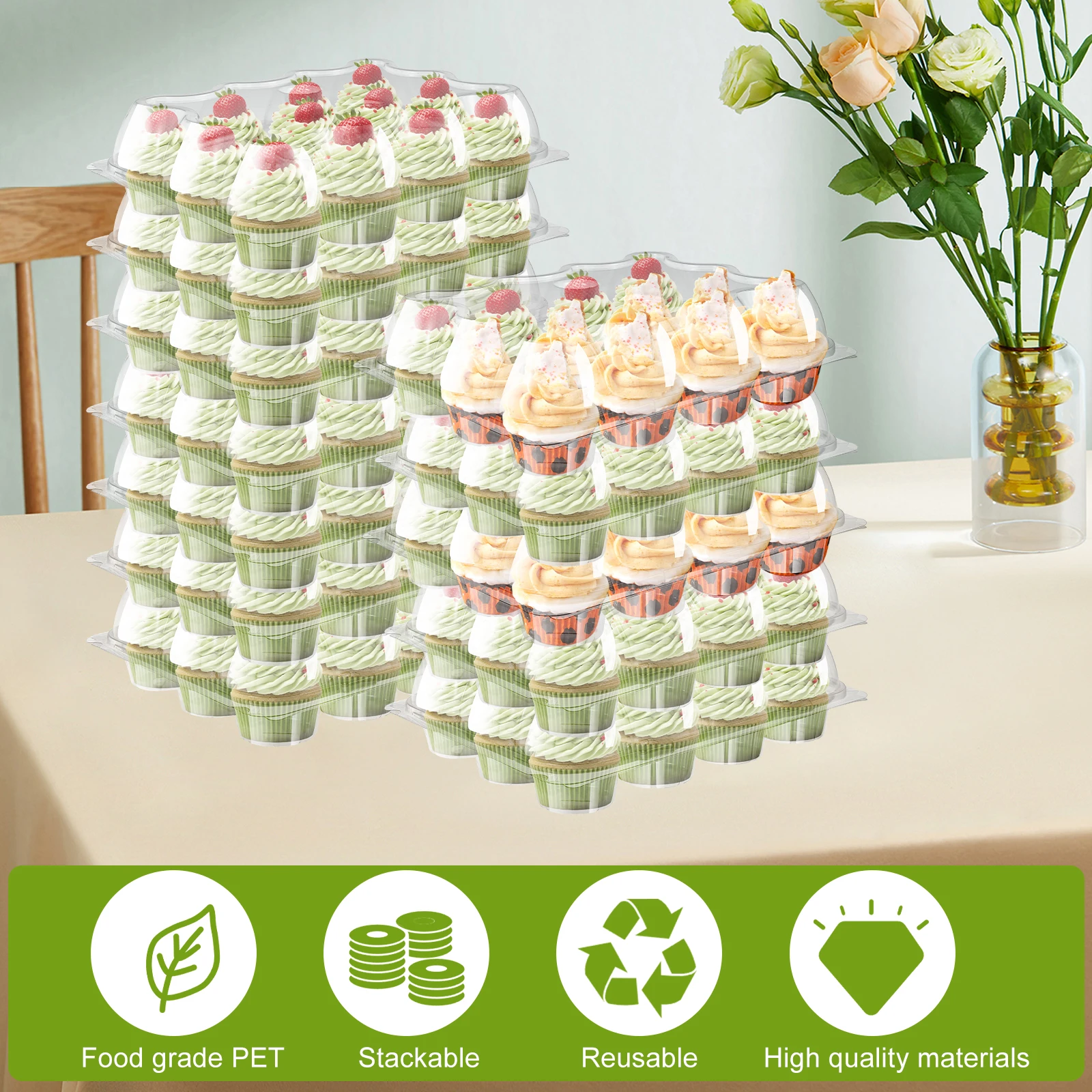 12/24Pcs 12-Hole Clear Plastic Cupcake Containers with Detachable Lids, Stackable Food-Grade Cake Boxes, Transparent Cupcake and Muffin Holders for Party, Wedding, Birthday, Bakery, and Event Supplies 1