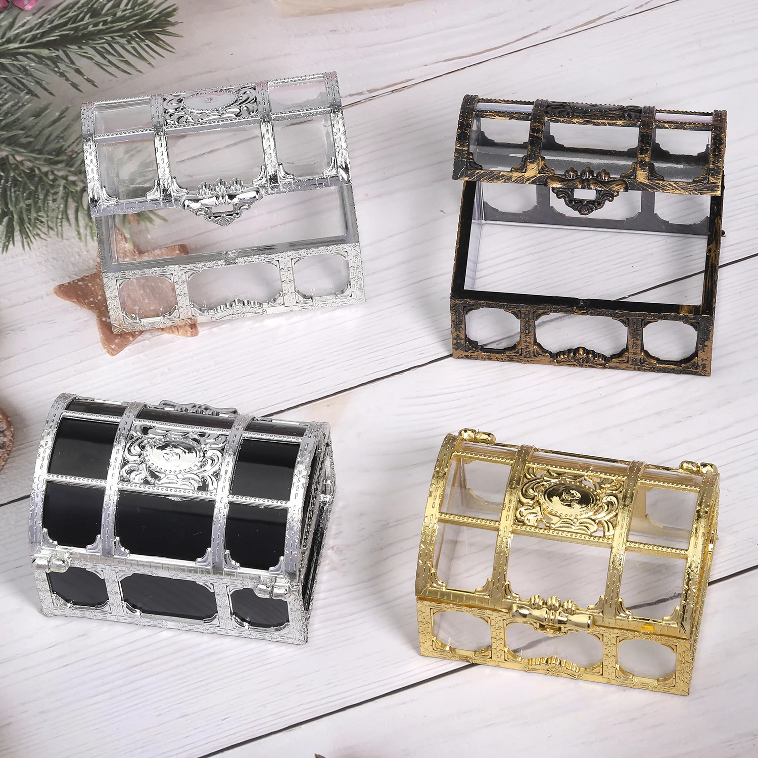 1Pc Vintage Transparent Pirate Treasure Chest – Storage Organizer Box for Crystals, Gems, Jewelry, Earrings, and Small Collectibles, Plastic Treasure Box for Creative Crafting, Display, and Decorative Storage - 图片 2