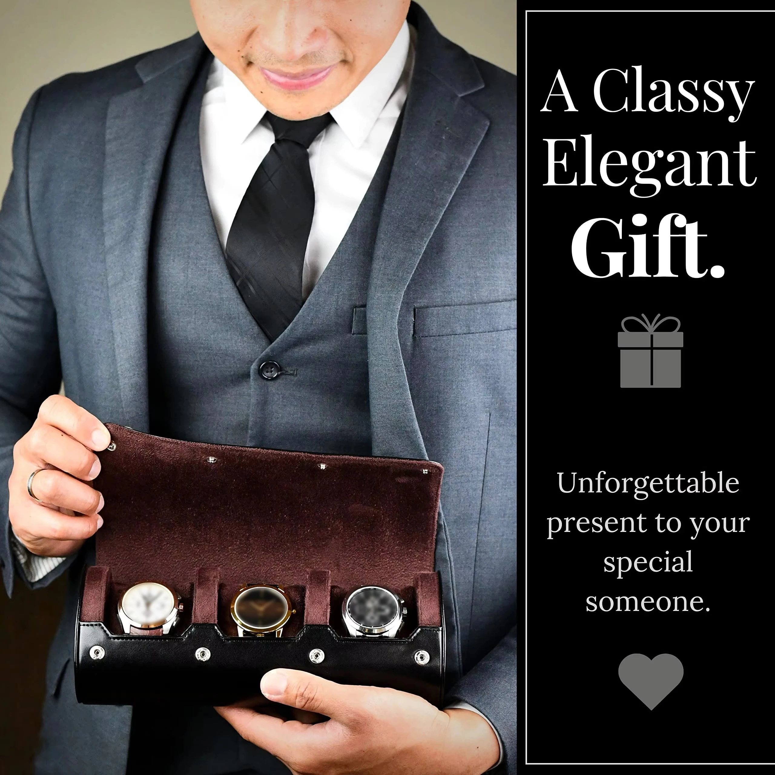 Watch Roll Case Organizer ⌚ – PU Leather Travel Case for Men & Women, 3-Slot Display, Swiss-Inspired Design, Soft Suede, Flat Base Stability, Luxury Gift for Watch Lovers 4