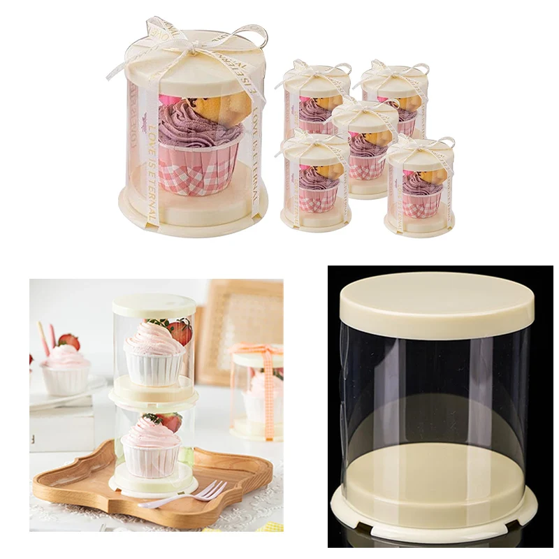 10Pcs Round Clear Cake Boxes for 2-Inch Desserts, Transparent Bakery Gift Packaging Boxes, Cupcake and Cookie Containers with Lids, Tall Layer Cake Holder, Portable Dessert Boxes for Birthday, Wedding, Party, and Home Use