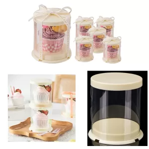 10Pcs Round Clear Cake Boxes for 2-Inch Desserts, Transparent Bakery Gift Packaging Boxes, Cupcake and Cookie Containers with Lids, Tall Layer Cake Holder, Portable Dessert Boxes for Birthday, Wedding, Party, and Home Use