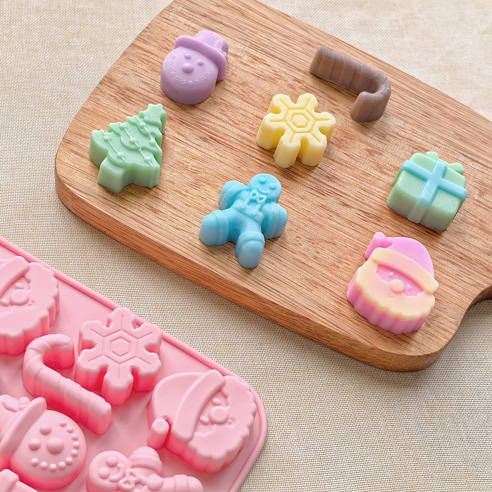 1pc 14-Cavity Christmas Chocolate Mold with Tree, Snowflake, Gingerbread Man, Snowman, and Santa Claus Shapes, Silicone Baking Mold for DIY Chocolate, Candy, Cookies, Cake Decoration, and Holiday Treats 4