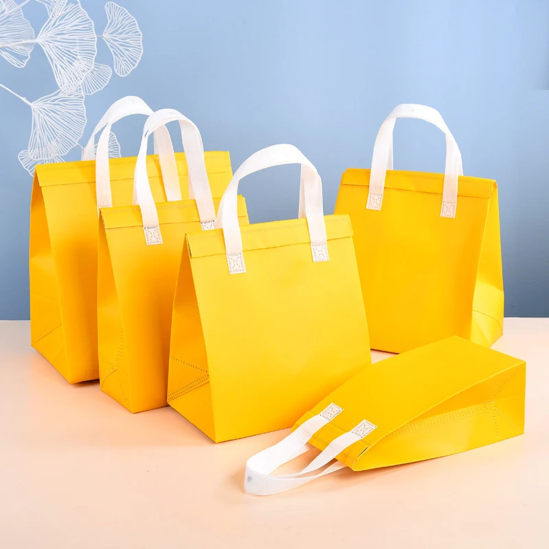 10pcs Non-Woven Insulated Tote Bags Reusable Fabric Pouches for Food, Cake, Drinks, Grocery Delivery, Hot and Cold Storage, Portable Lunch Carrier, Picnic, Baking, and Eco-Friendly Packaging 16