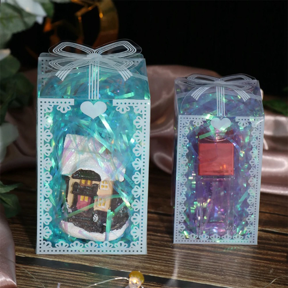 10Pcs Transparent PVC Candy Favor Gift Packaging Boxes, Clear Plastic Wedding Party Birthday Christmas Gift Wrapping Box for Cookies Chocolate Macarons Dessert Packaging Supplies 5