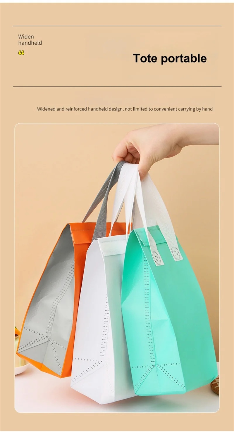 25pcs Non-Woven Insulated Tote Bags – Reusable Portable Fabric Pouches for Food, Cake, Drinks, and Snacks, Thermal Carrier Keeps Hot or Cold, Ideal for Delivery, Picnic, Grocery, Work, School 6