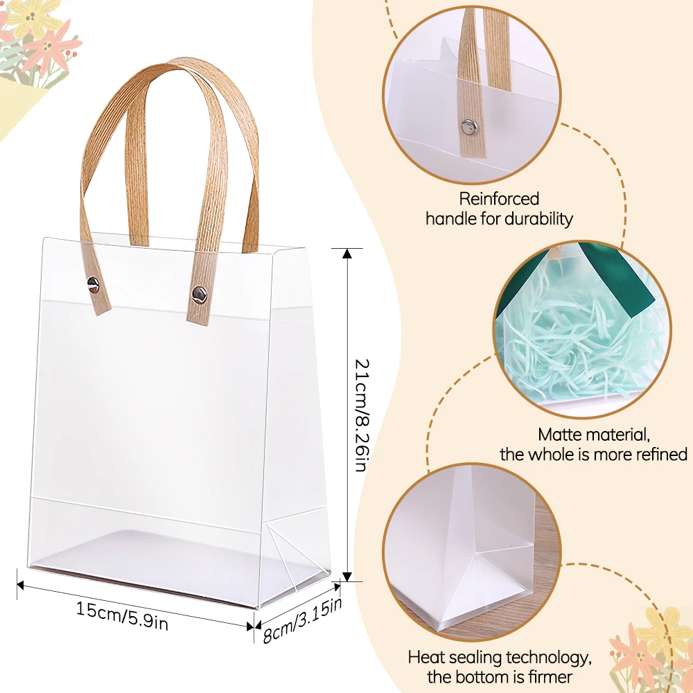 20PCS Frosted Holiday Gift Bags with Handles – Eco-Friendly Transparent Tote Packaging for Birthday, Anniversary, Party, Candy, and Holiday Gift Wrapping, Reusable Companion Shopping Bag 1