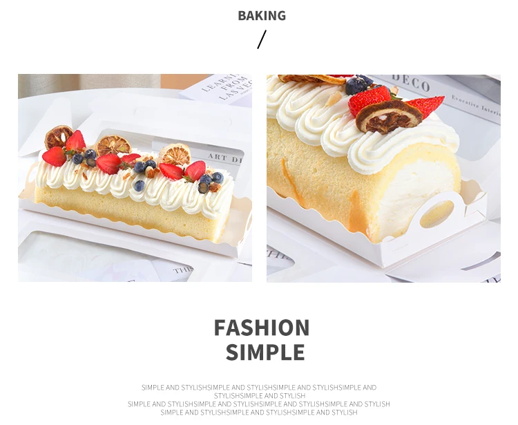 10/20 Sets White Handheld Transparent Cake Boxes, Paper & PET Long Fold Drawer Cake Roll, Dim Sum, Mousse Cake Packaging Box, Gift Packaging for Desserts and Pastries 6
