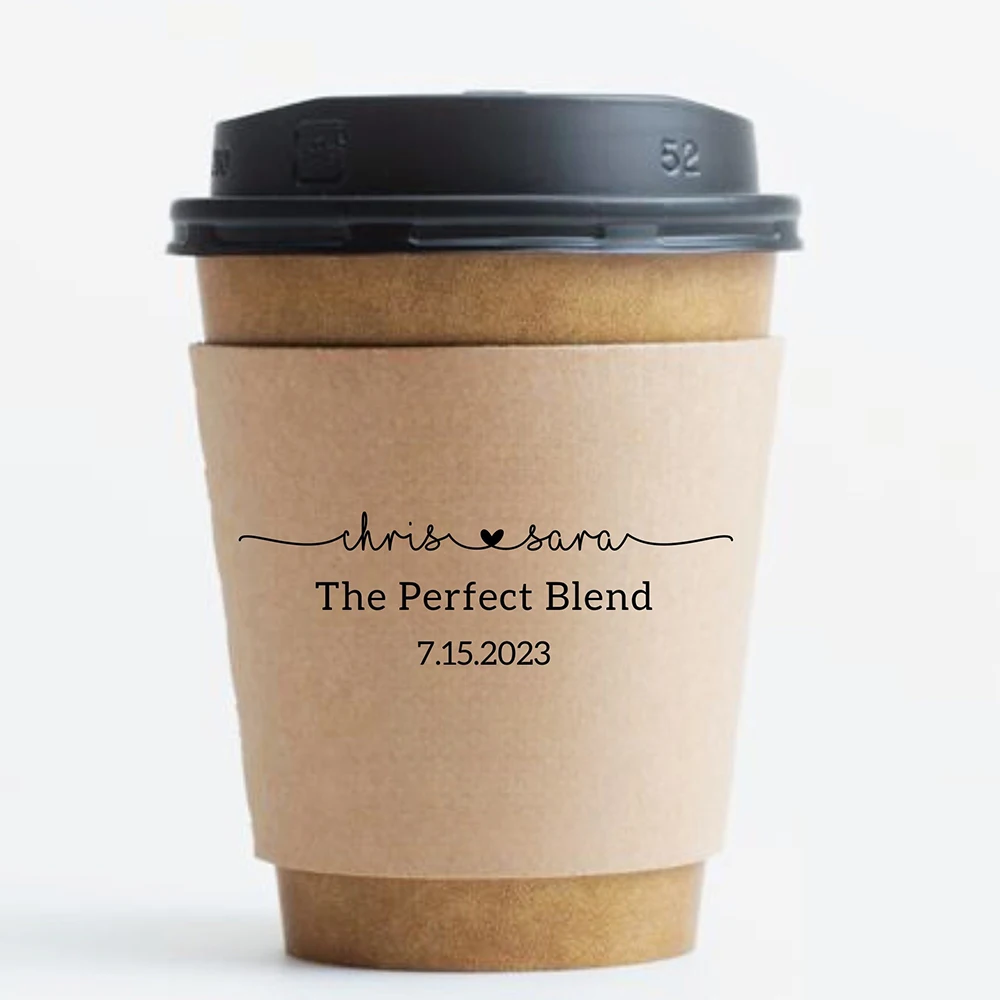 Personalized Disposable Ice Coffee Cup Sleeves Wedding Party Heat-Insulated Cup Holders Bar Reception Corrugated Paper Cup Covers for Hot and Cold Drinks DIY Beverage Accessories - 图片 7